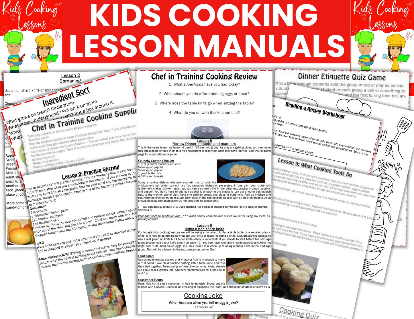 Cooking Curriculum Set for Teaching Children Cooking -Lesson Manuals, Cooking Posters, Worksheets--Digital Download