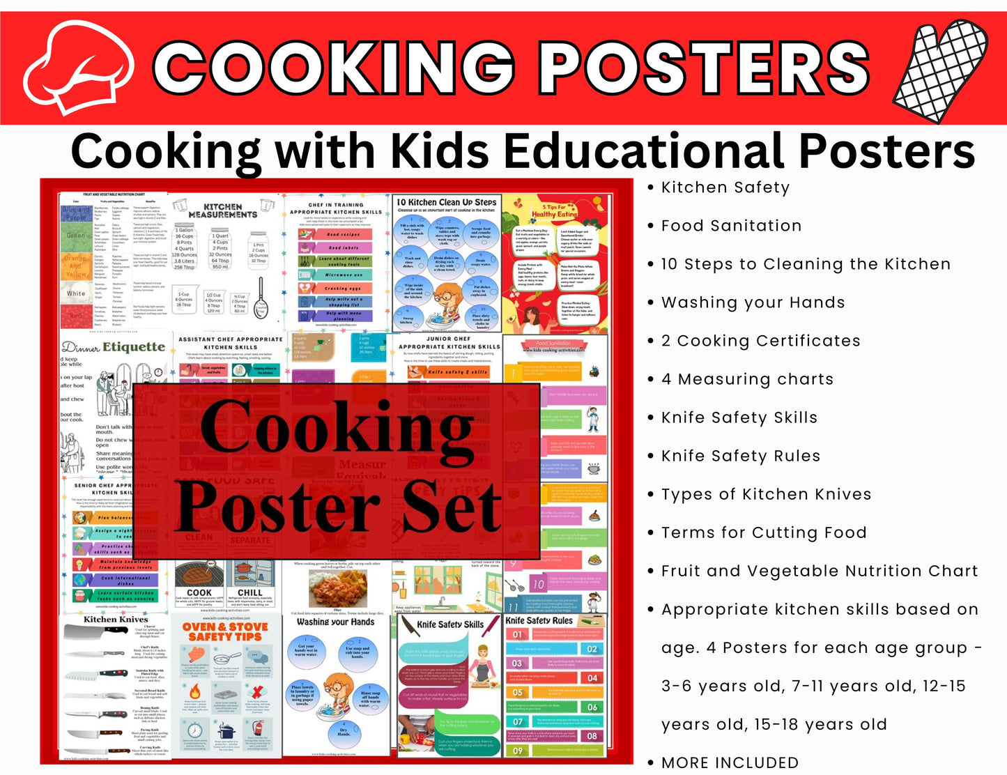 Cooking Curriculum Set for Teaching Children Cooking -Lesson Manuals, Cooking Posters, Worksheets--Digital Download