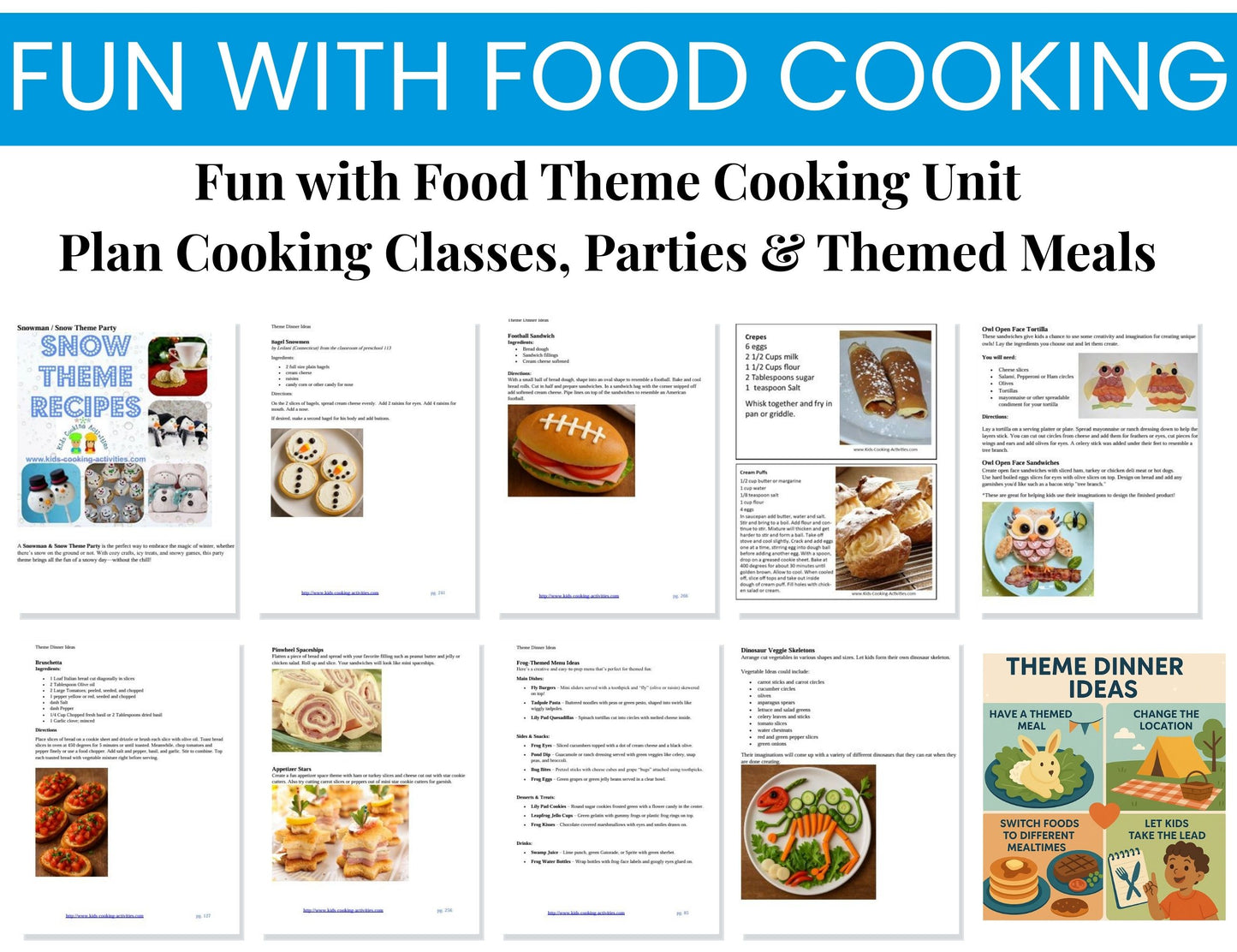 Fun with Food Theme Ideas and Menus- Plan Cooking Classes, Parties & Themed Meals -Digital Download