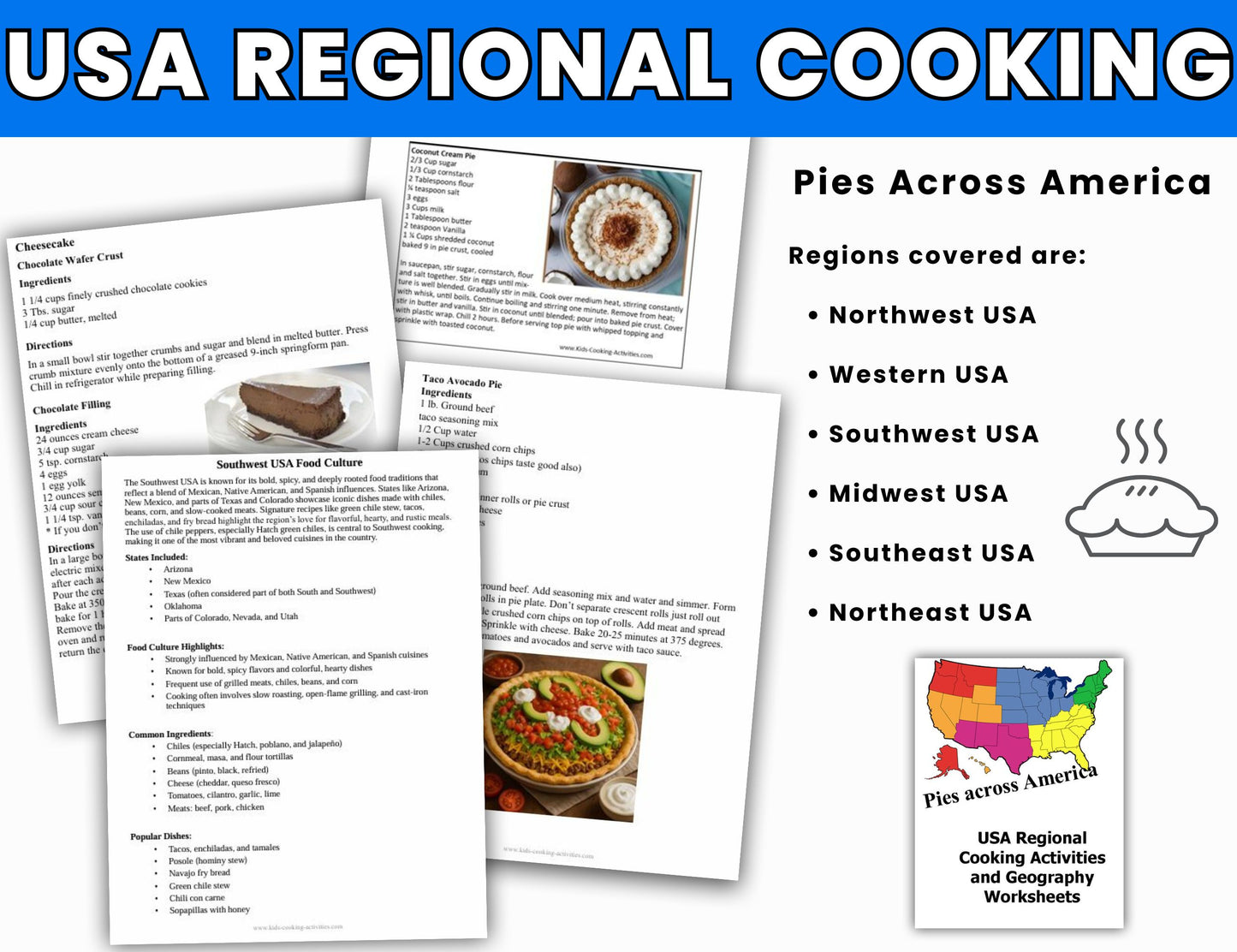 USA Regional Cooking Activities and Geography Camp-Pies Across America Theme -Digital Download