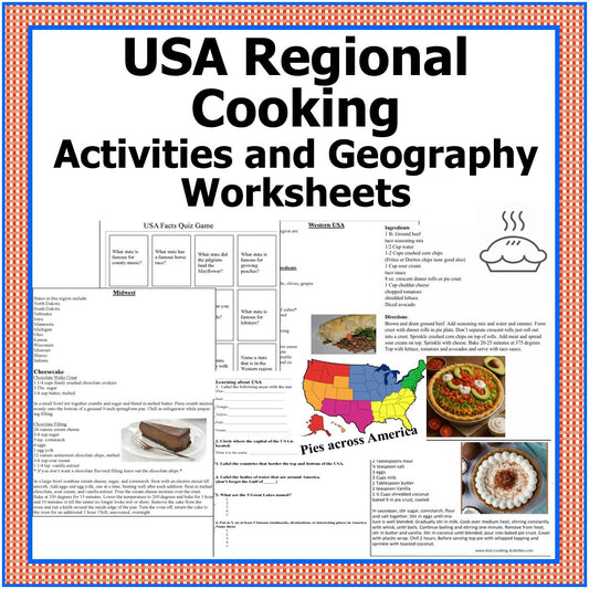 USA Regional Cooking Activities and Geography Camp-Pies Across America Theme -Digital Download