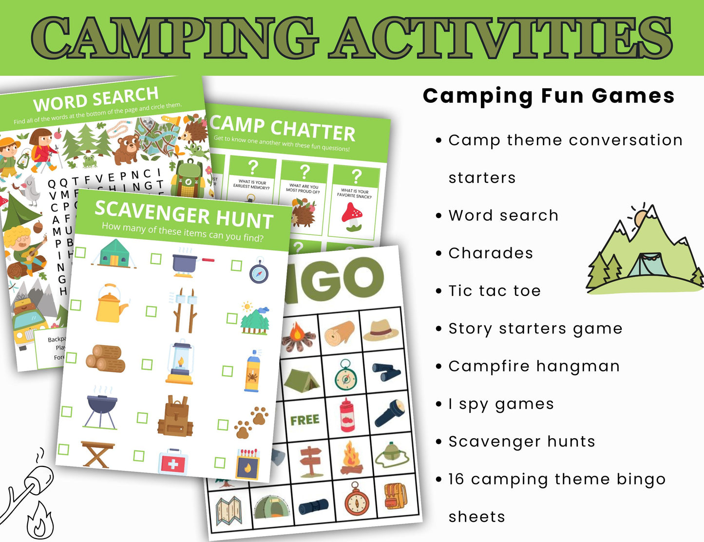 2-in-1 Camping Bundle – Camping Activities Printable Pack + Camping Guide & Recipe Book (Digital Download)