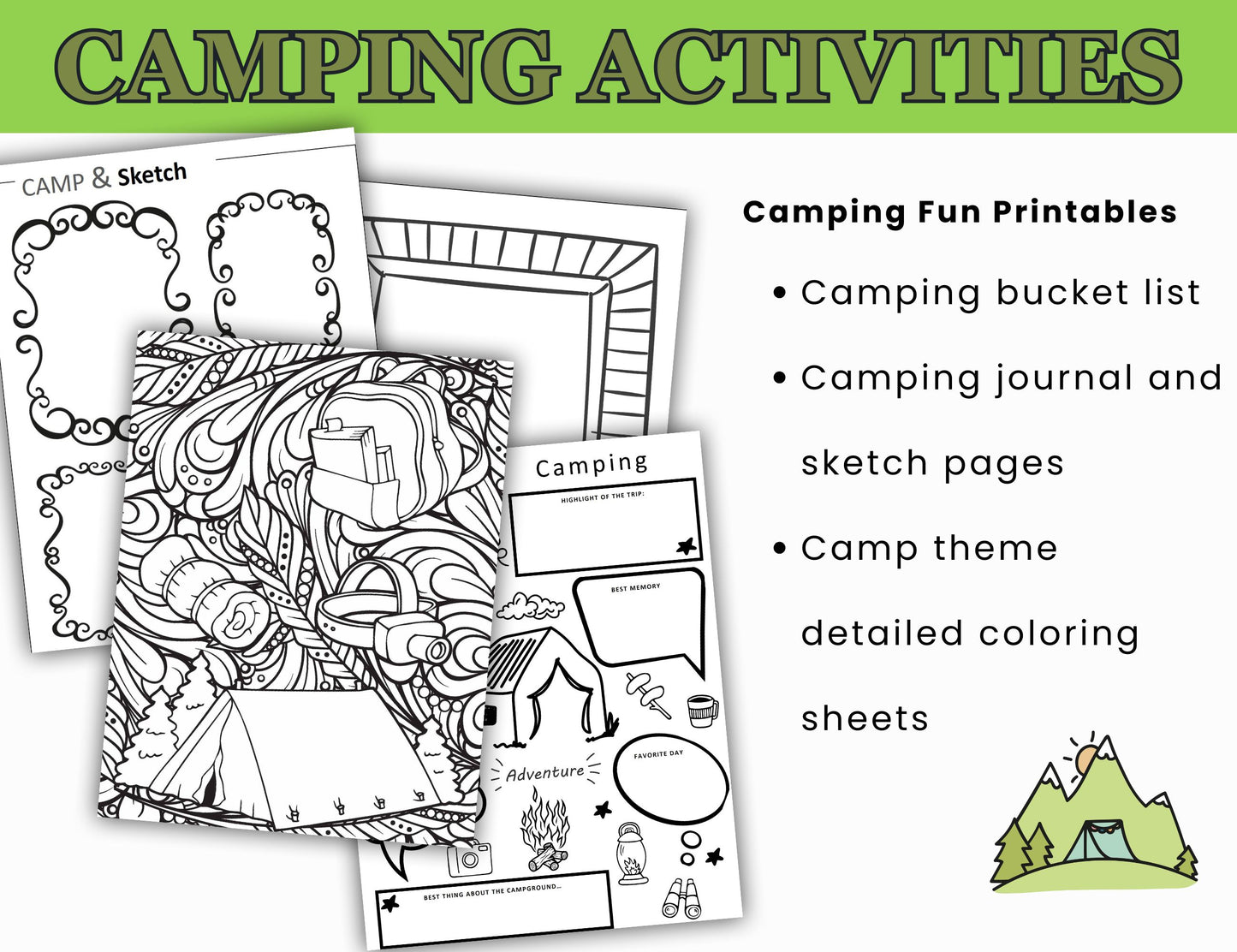 2-in-1 Camping Bundle – Camping Activities Printable Pack + Camping Guide & Recipe Book (Digital Download)