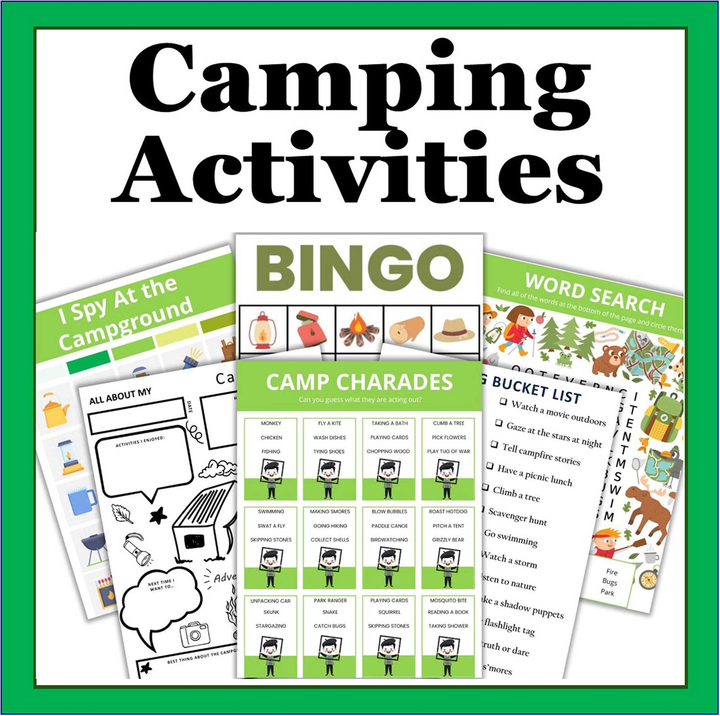 2-in-1 Camping Bundle – Camping Activities Printable Pack + Camping Guide & Recipe Book (Digital Download)