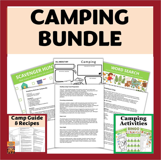 2-in-1 Camping Bundle – Camping Activities Printable Pack + Camping Guide & Recipe Book (Digital Download)