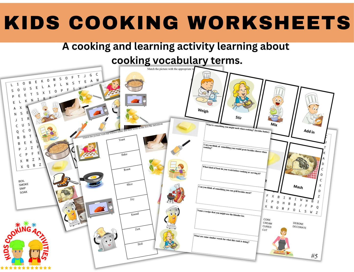 Cooking Vocabulary Terms Worksheets-Learn Essential Kitchen Language-Digital Download