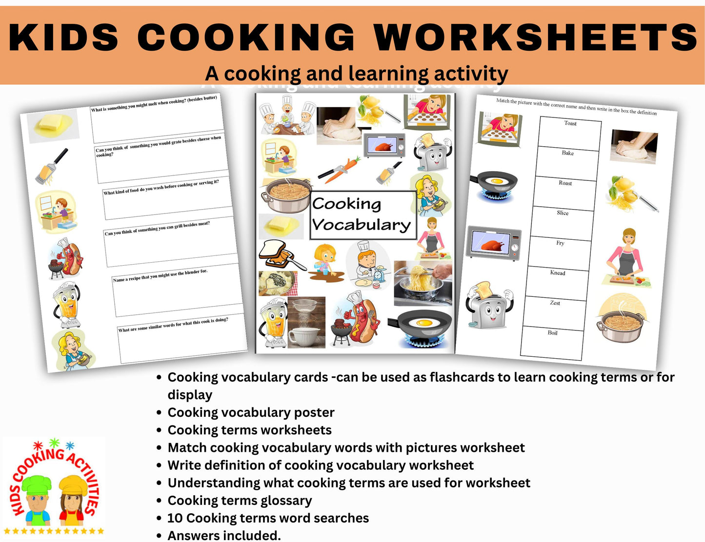 Cooking Vocabulary Terms Worksheets-Learn Essential Kitchen Language-Digital Download