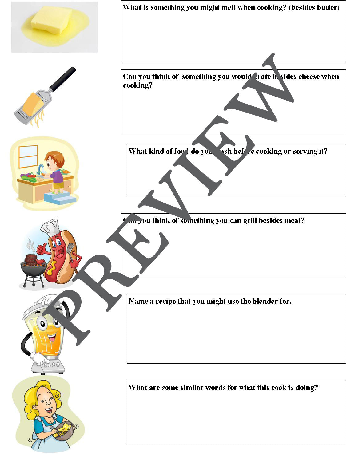 Cooking Vocabulary Terms Worksheets-Learn Essential Kitchen Language-Digital Download