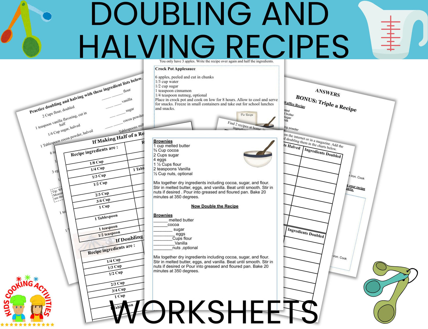 Doubling and Halving Recipes Worksheets-Cooking & Math Practice-Digital Download