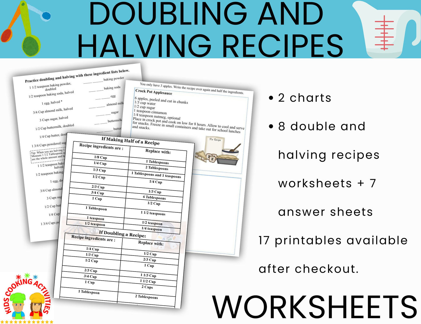 Doubling and Halving Recipes Worksheets-Cooking & Math Practice-Digital Download