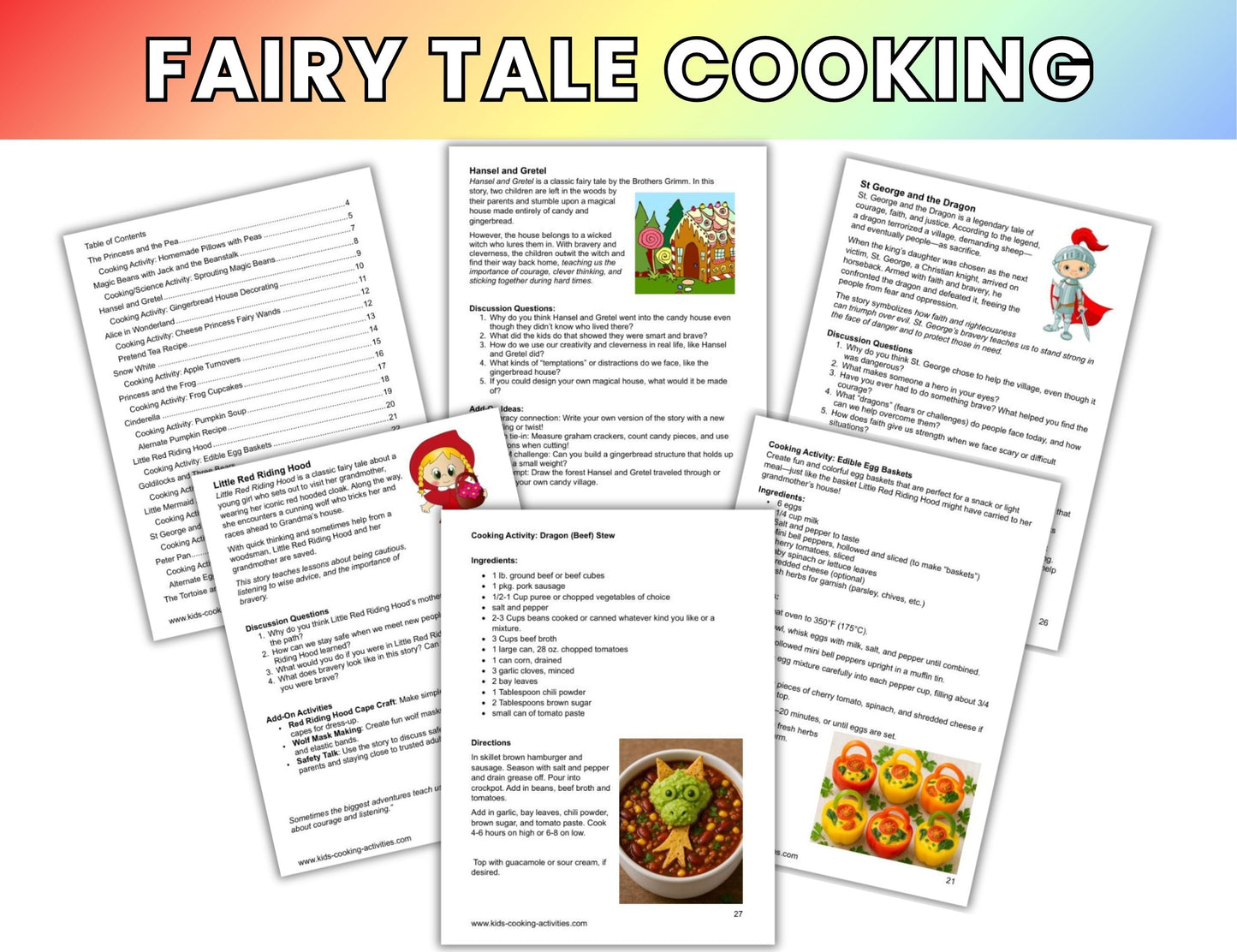 Cooking with Fairy Tales-15 Cooking with Books Activities & Coloring Activities-Digital Download