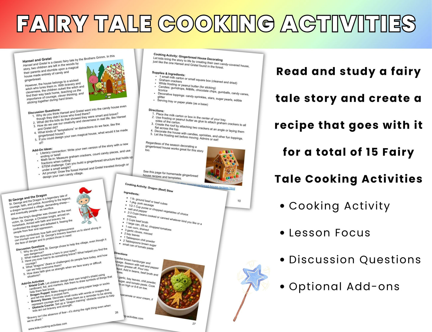 Cooking with Fairy Tales-15 Cooking with Books Activities & Coloring Activities-Digital Download