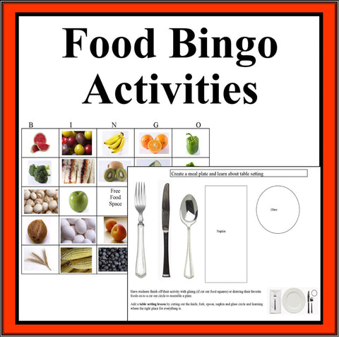 Food Bingo Games and Worksheets-Digital Download