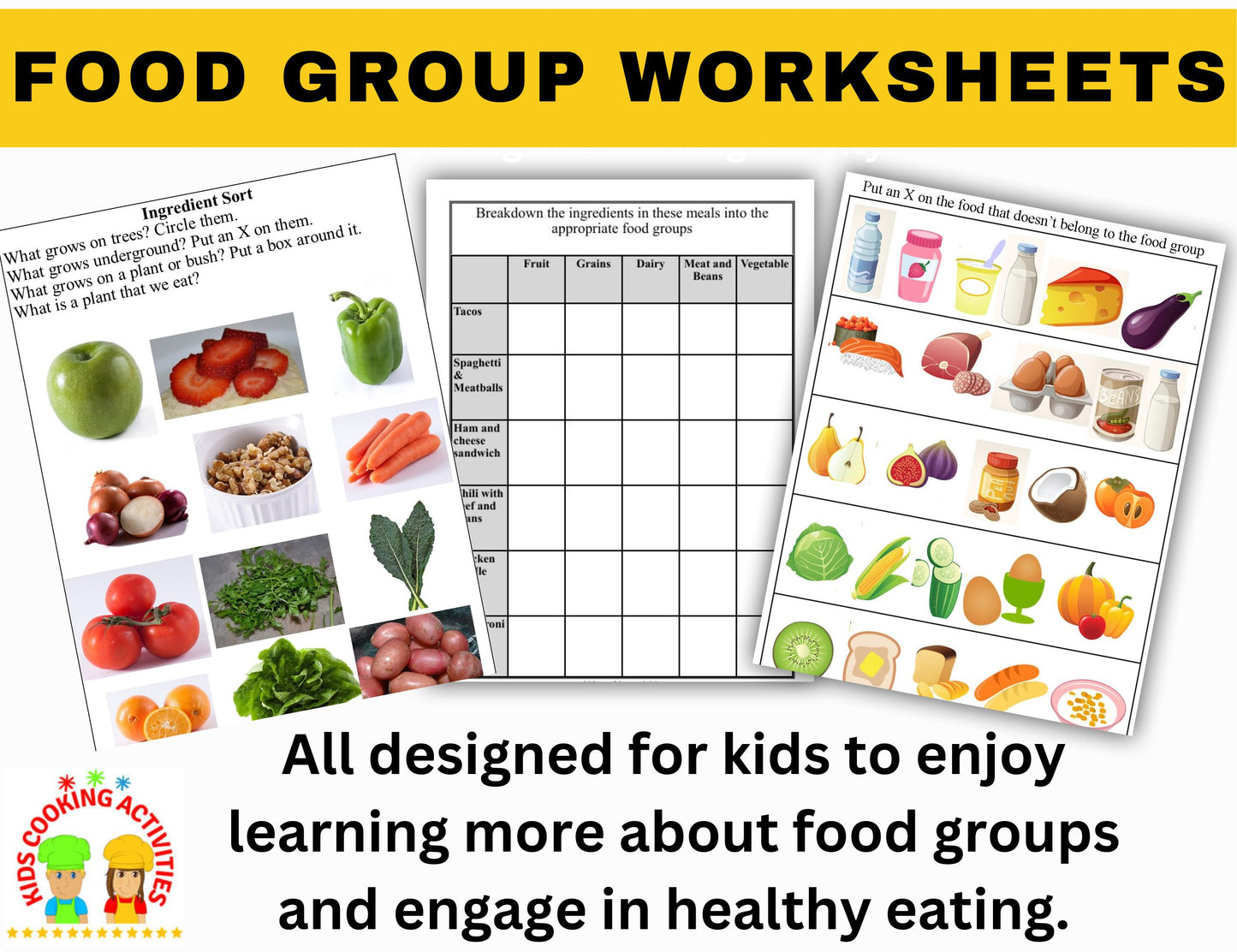 Food Group Activities and Worksheets-Nutrition Learning for Kids -Digital Download