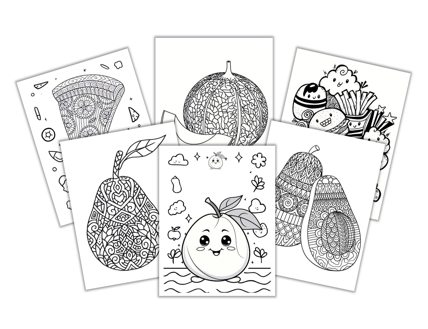 Food-Themed Detailed Coloring Pages – 54 Printable Sheets- Digital Download
