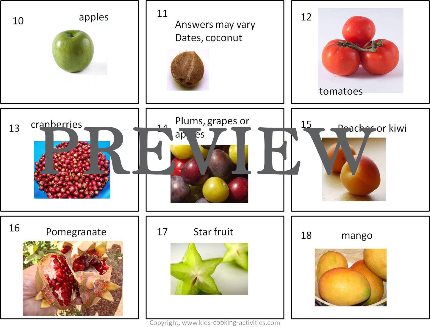 Food Trivia Worksheets & Matching Card Game – Fun Food Facts for Kids -Digital Download