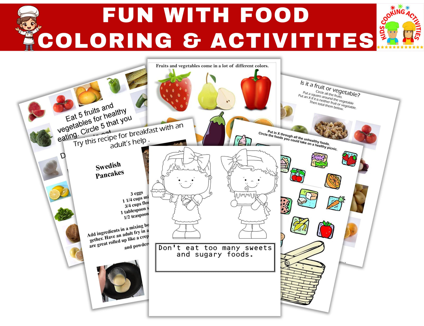 Fun with Food Coloring & Activity Book – Cooking-Themed Printables for Kids (Digital Download)
