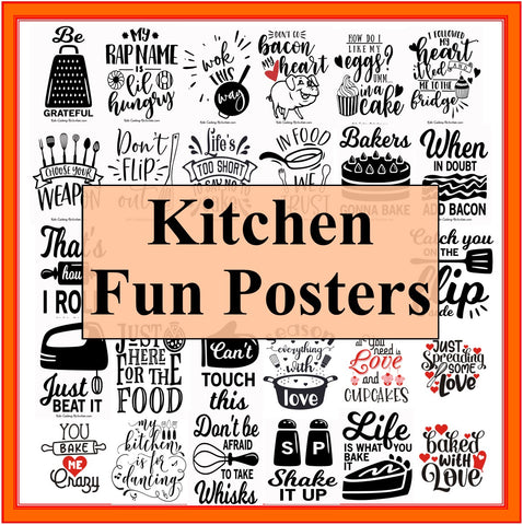 26 Kitchen Fun Posters - Play on Word Kitchen Theme Posters--Digital Download