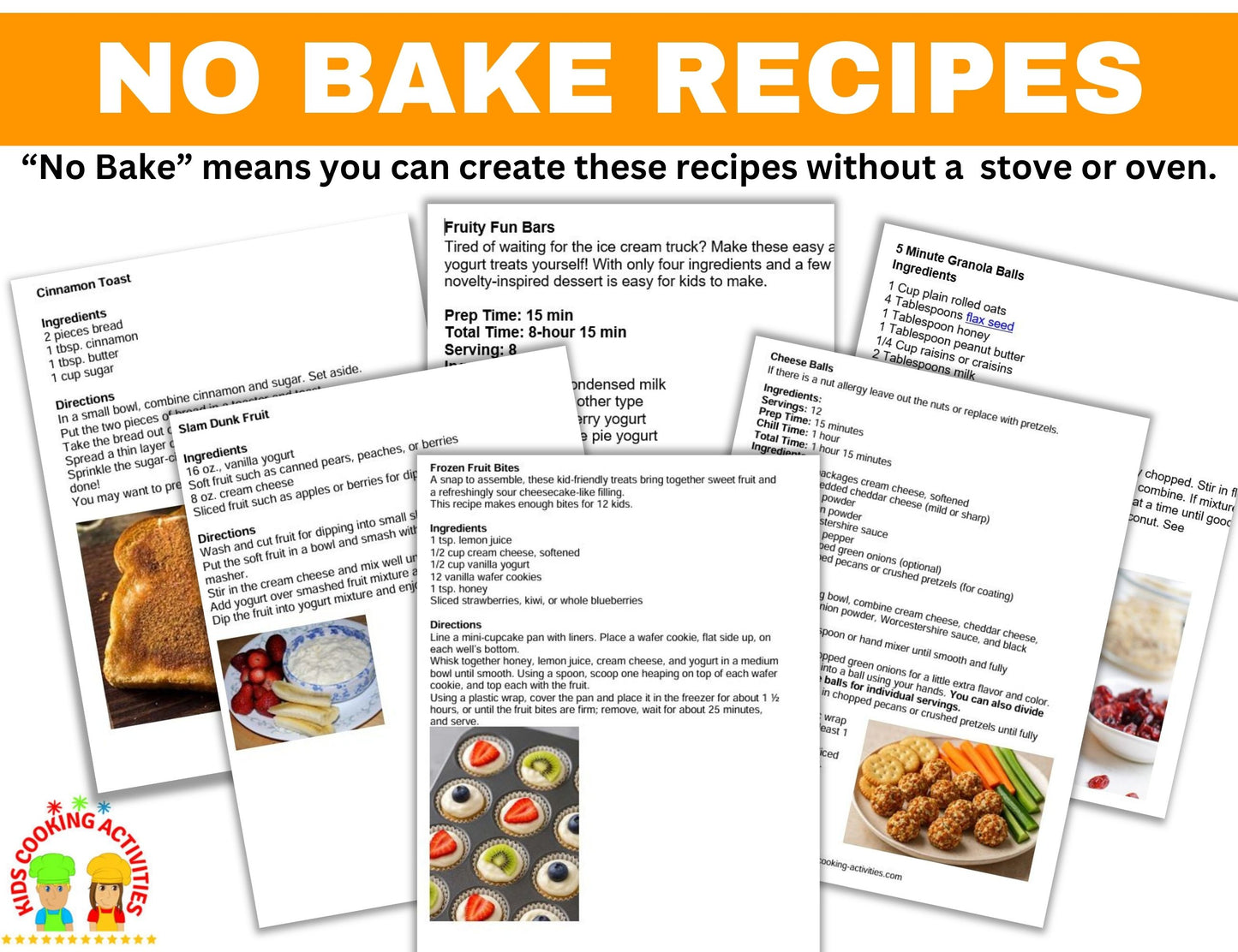 No Bake Cookbook For Kids- 70 No Bake Recipes- Digital Download