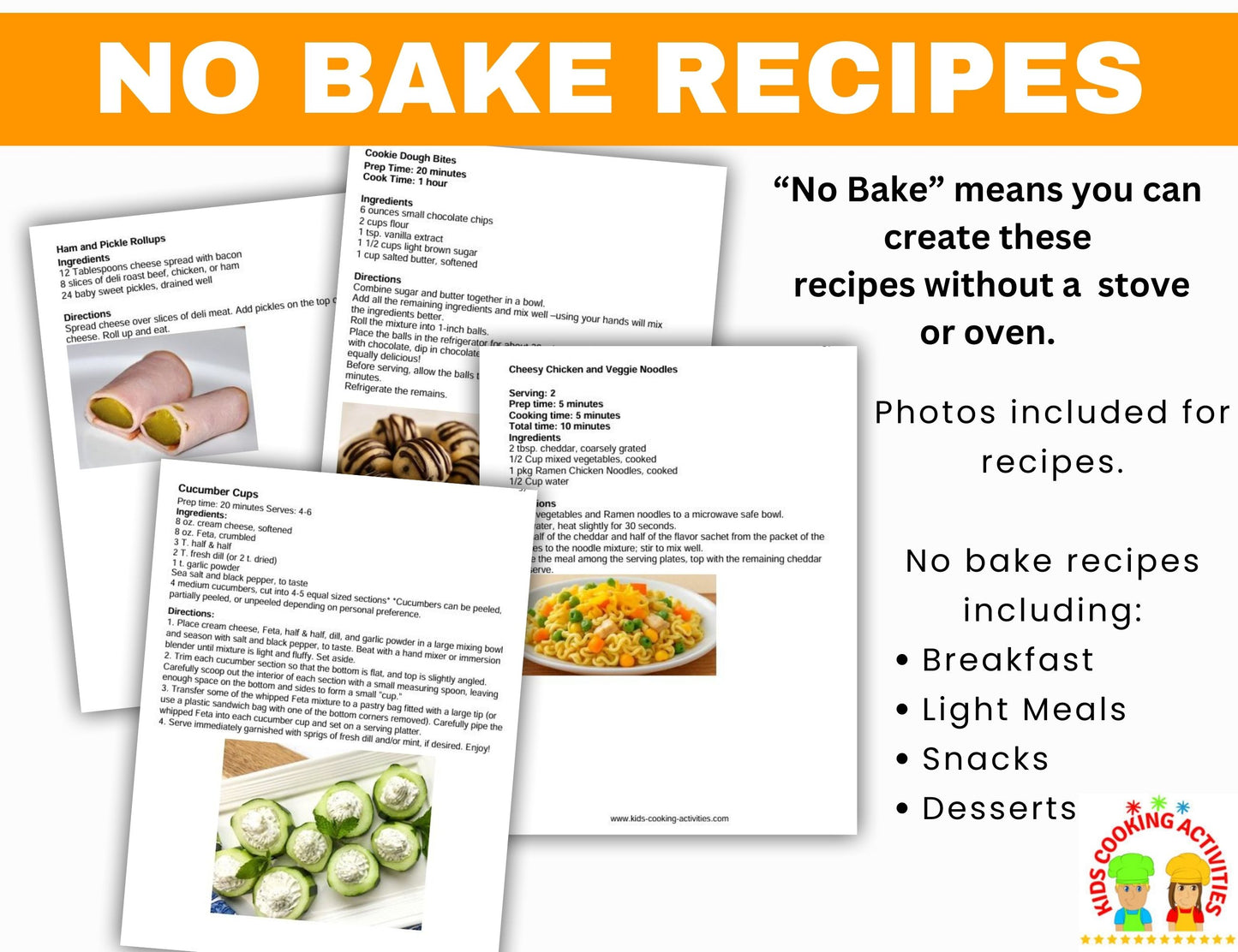 No Bake Cookbook For Kids- 70 No Bake Recipes- Digital Download