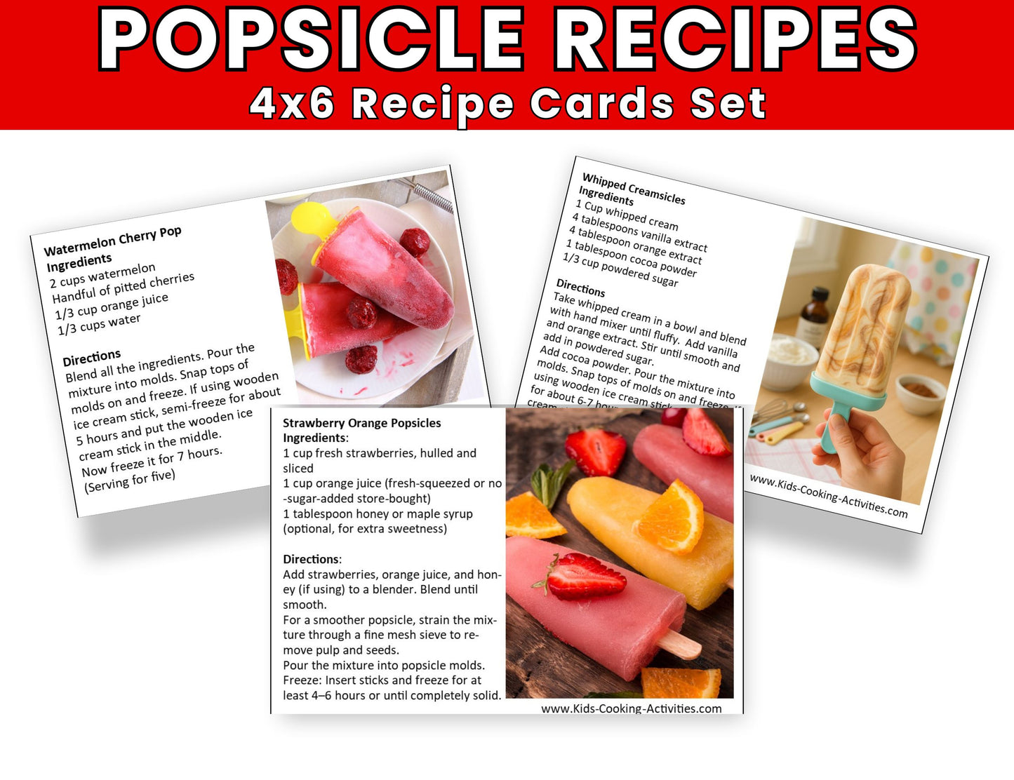 Homemade Popsicle Recipes – 24 Printable 4x6 Recipe Cards (PDF & JPG) - DIGITAL DOWNLOAD
