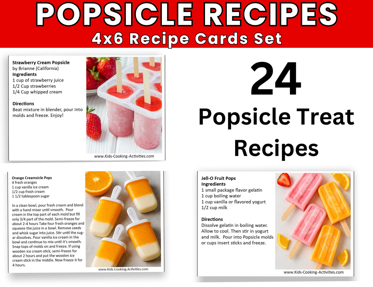 Homemade Popsicle Recipes – 24 Printable 4x6 Recipe Cards (PDF & JPG) - DIGITAL DOWNLOAD