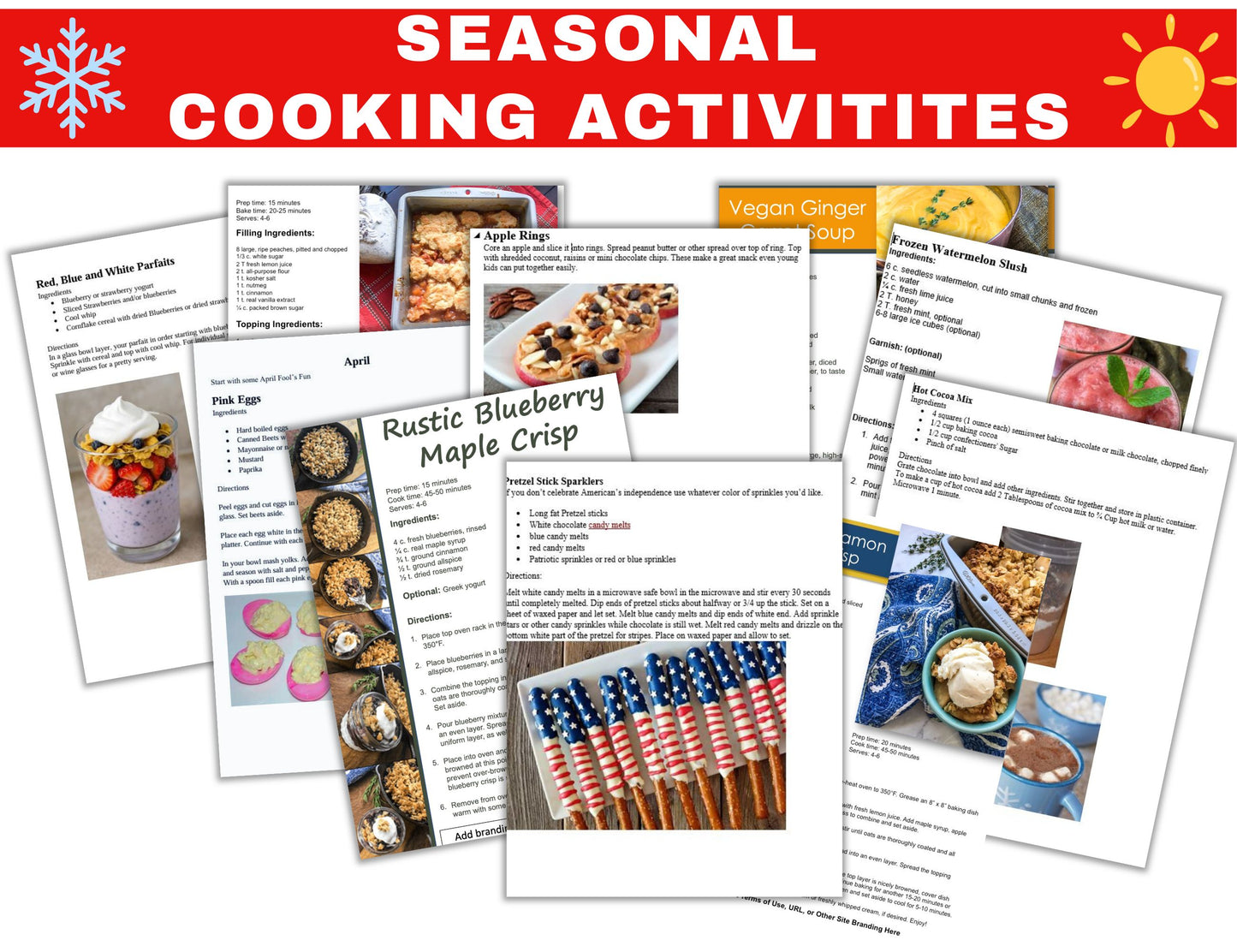 Seasonal Cooking Activities-A Year of Cooking Ideas with Monthly Recipes & Bonus Printable Games-Digital Download