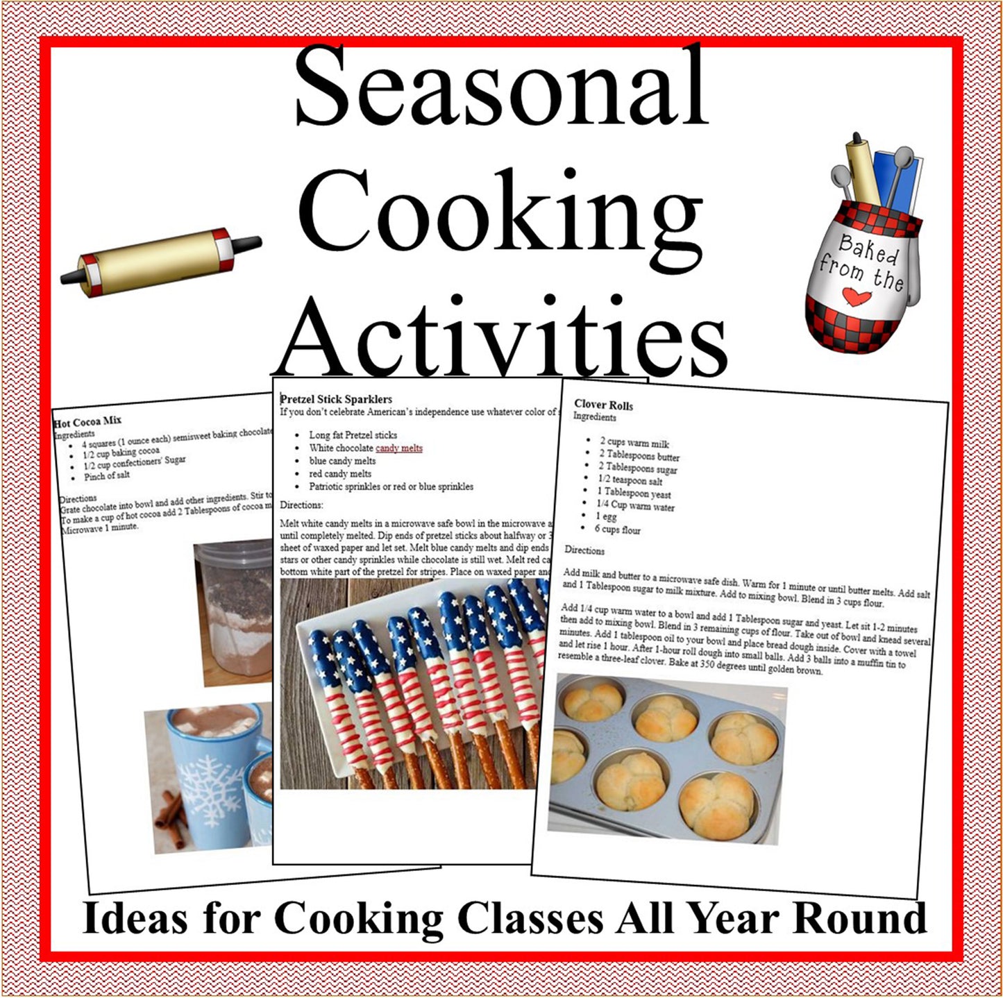 Seasonal Cooking Activities-A Year of Cooking Ideas with Monthly Recipes & Bonus Printable Games-Digital Download