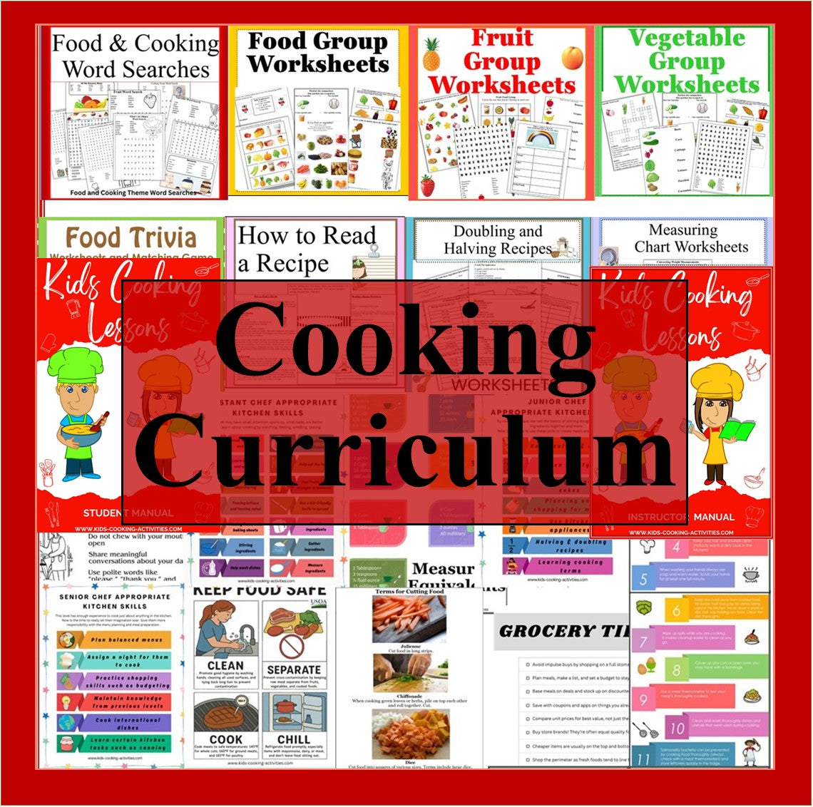 Cooking Curriculum Set for Teaching Children Cooking -Lesson Manuals, Cooking Posters, Worksheets--Digital Download