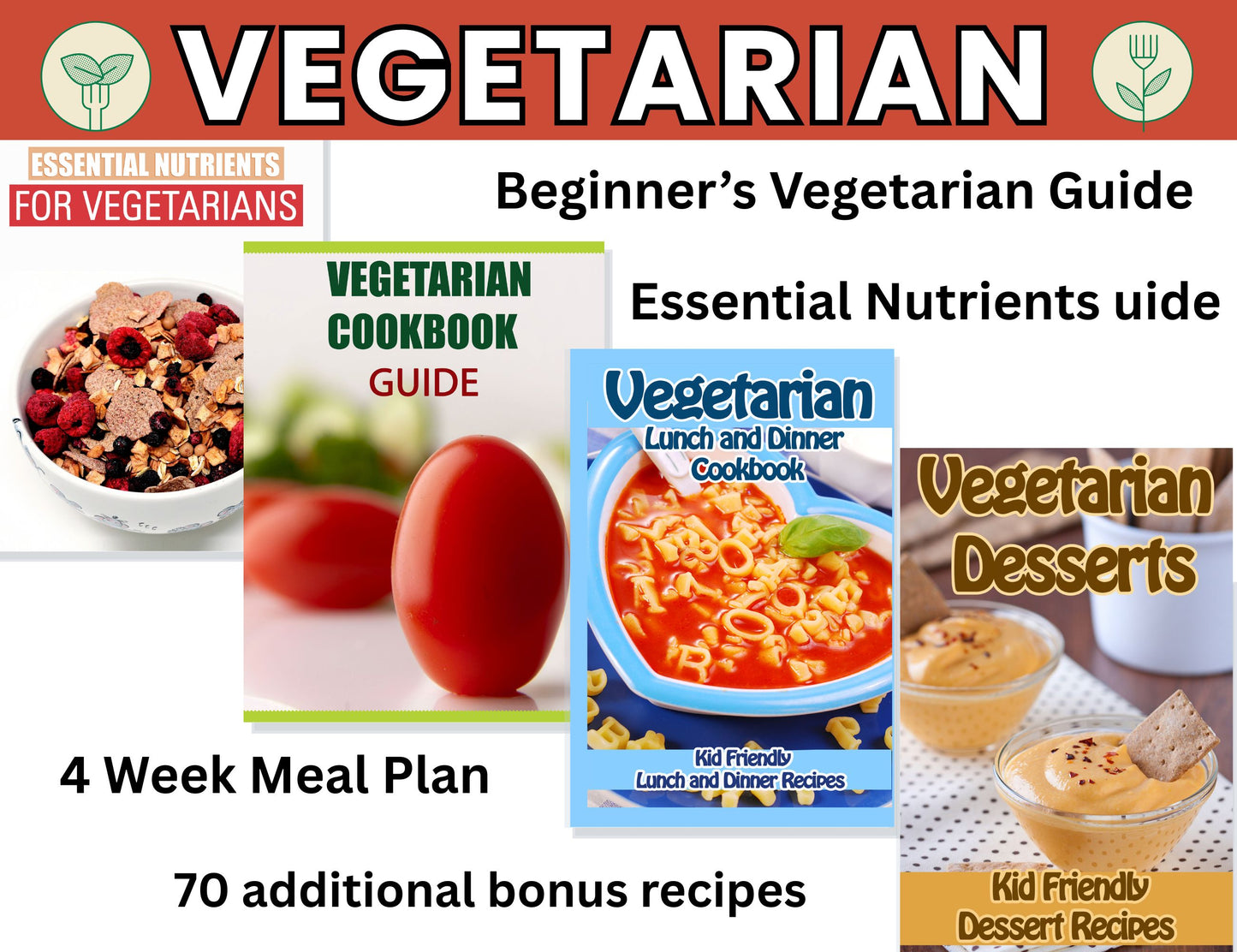 Vegetarian Cookbook Guide with 4-Week Meal Plan-Digital Download