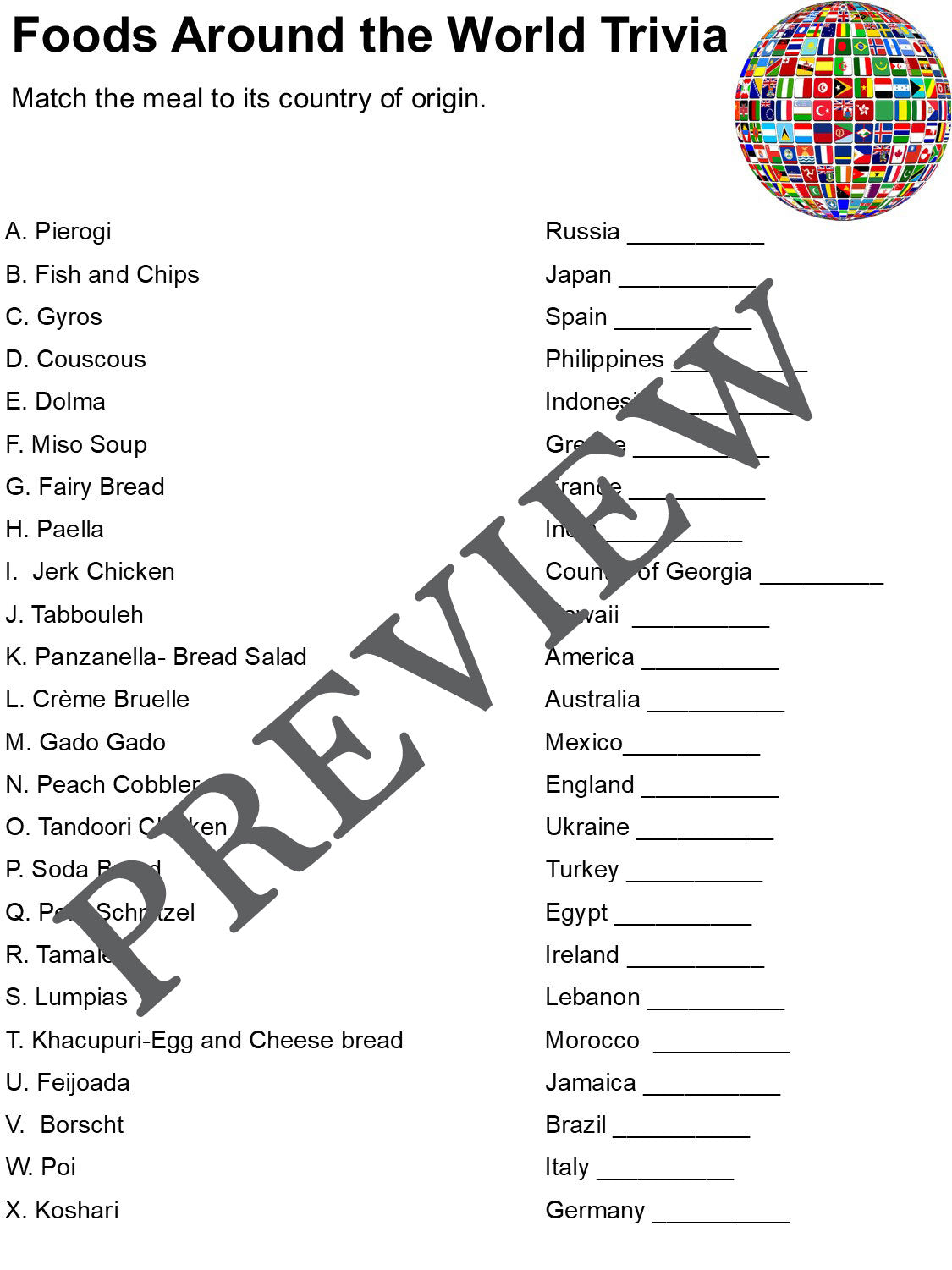 Food Trivia Worksheets & Matching Card Game – Fun Food Facts for Kids -Digital Download