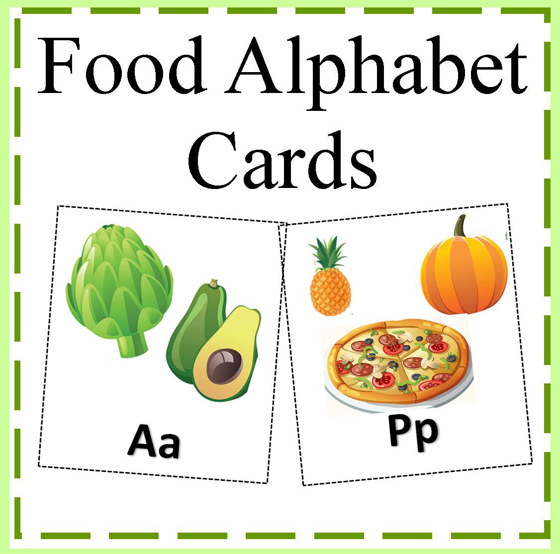 Food Alphabet Cards, Game and Coloring Sheets-Educational A-Z Food-Themed Letter Cards-Digital Download