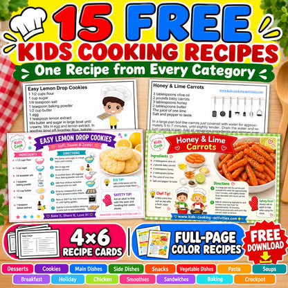 15 free kids cooking recipe cards printable sample set