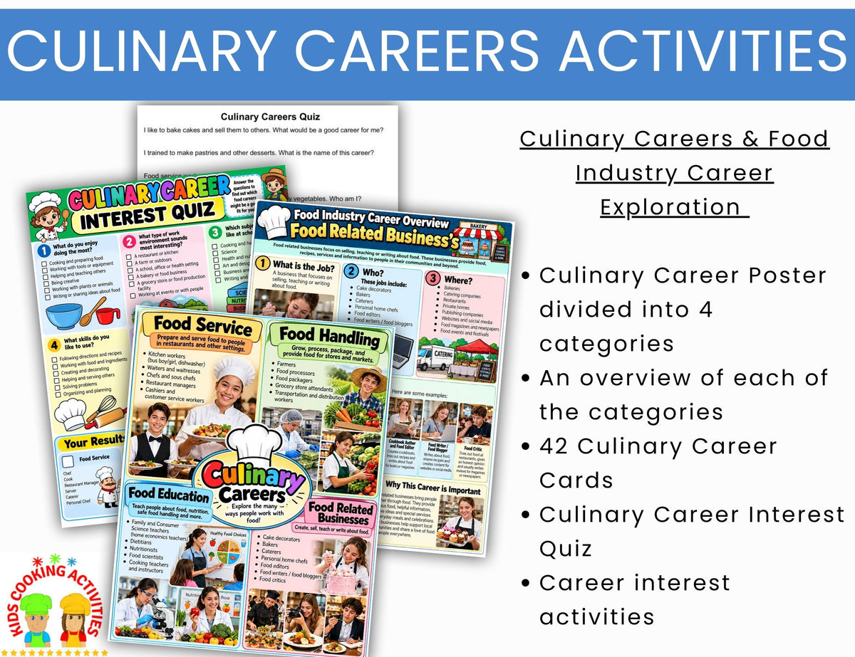 Culinary Careers for Kids – Food Industry Career Exploration Activities-Digital Download