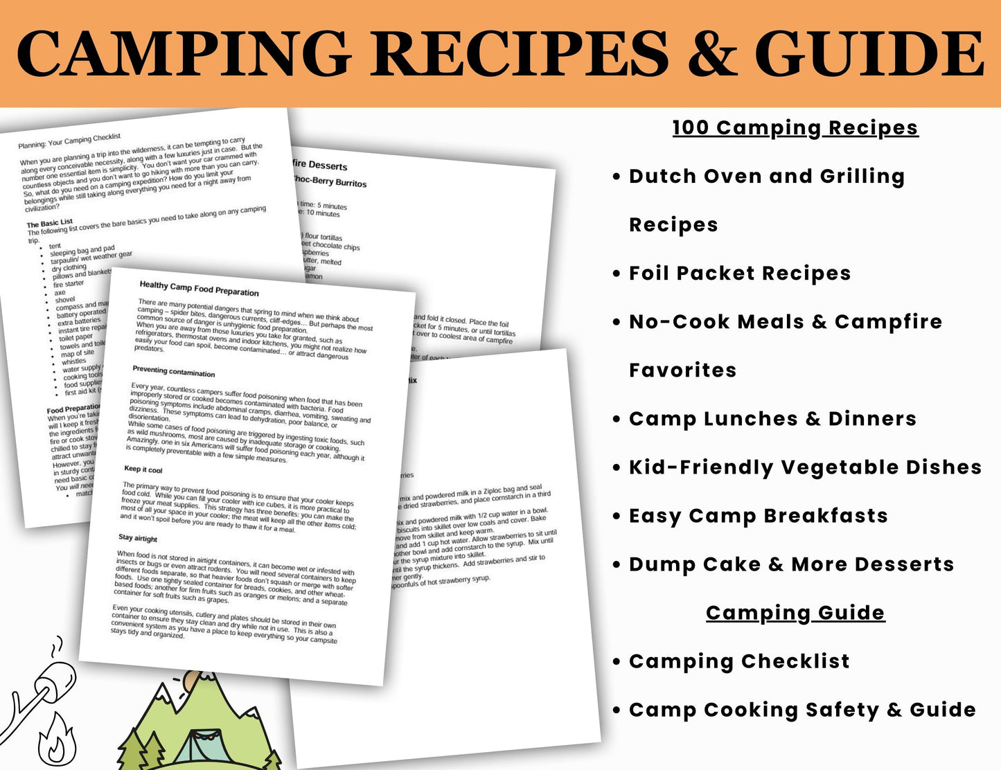 2-in-1 Camping Bundle – Camping Activities Printable Pack + Camping Guide & Recipe Book (Digital Download)