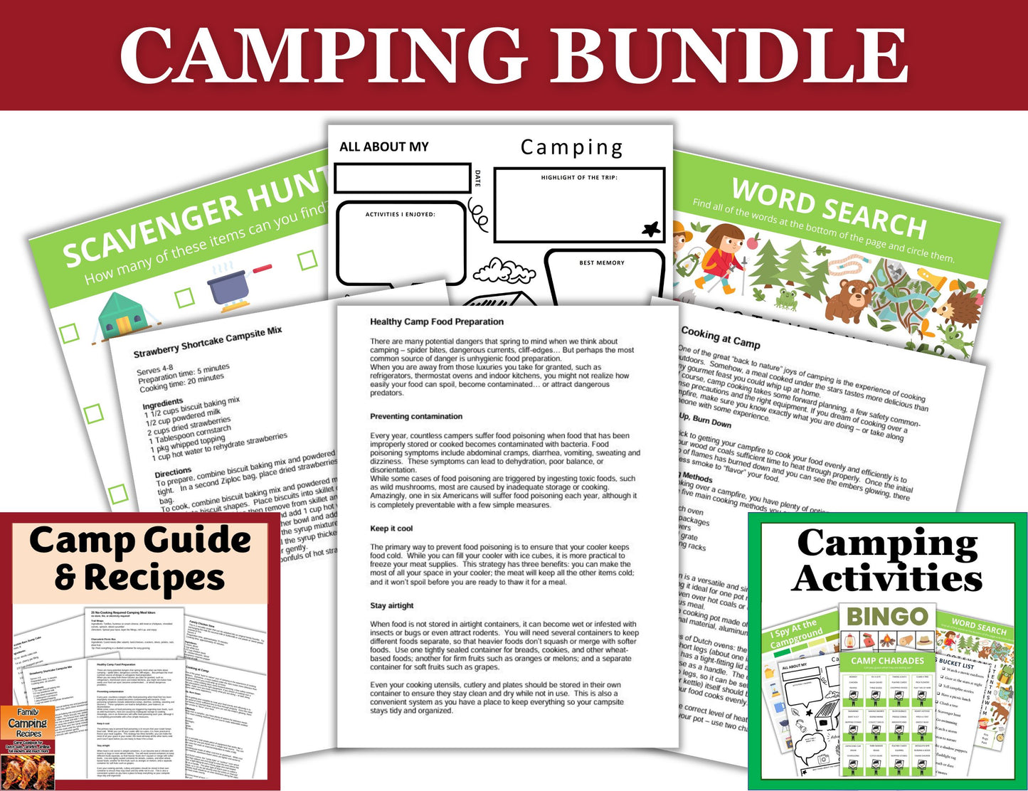 2-in-1 Camping Bundle – Camping Activities Printable Pack + Camping Guide & Recipe Book (Digital Download)