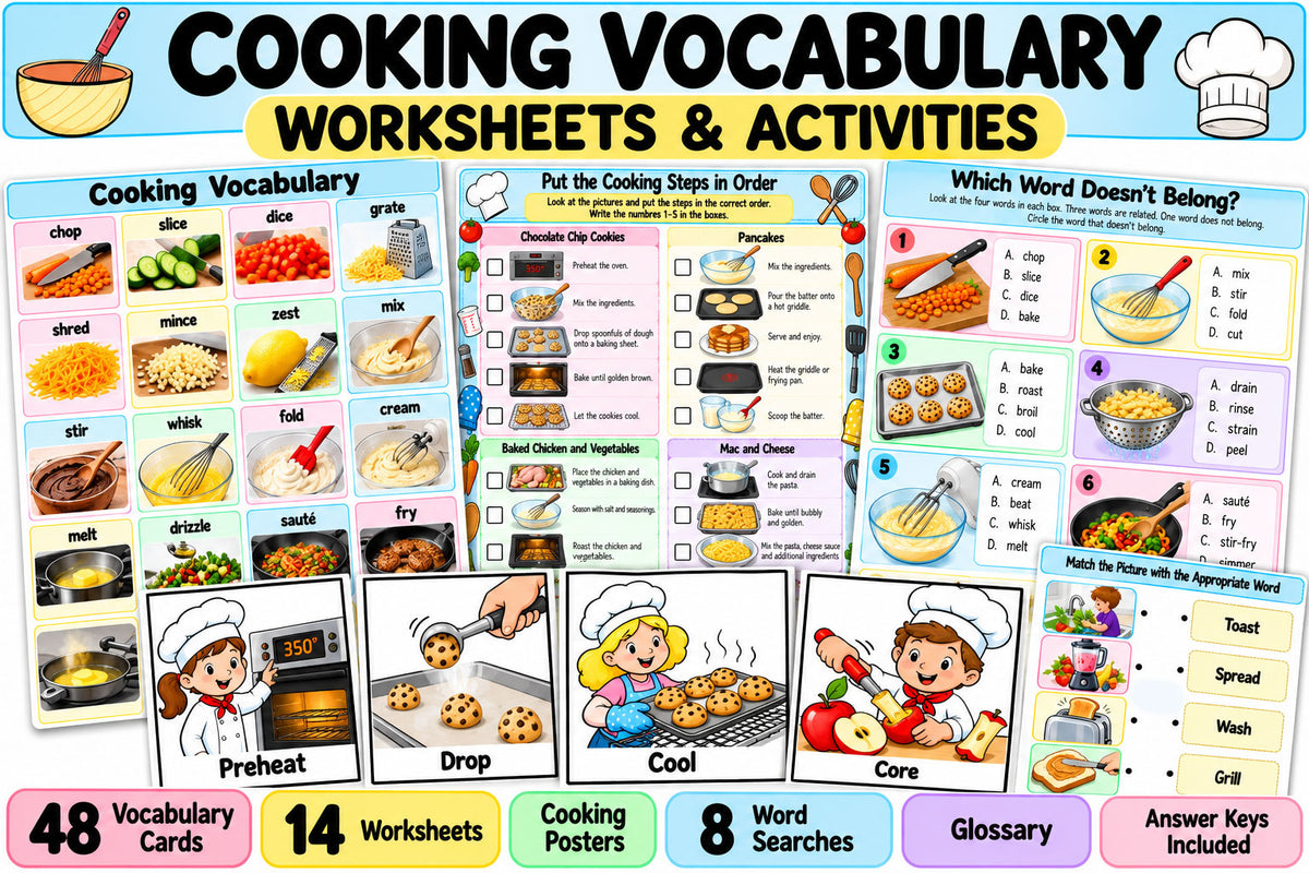 Cooking vocabulary worksheets for FCS and life skills students