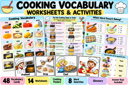 Cooking vocabulary worksheets for FCS and life skills students