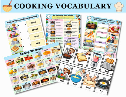Cooking Vocabulary Activities – 48 Cards, Worksheets & Posters-Digital Download