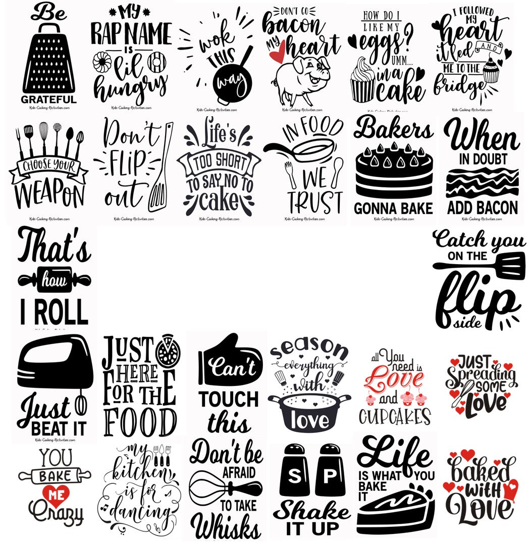 26 Kitchen Fun Posters - Play on Word Kitchen Theme Posters--Digital Download