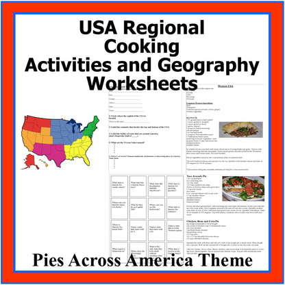 USA Regional Cooking Activities and Geography Camp-Pies Across America Theme -Digital Download