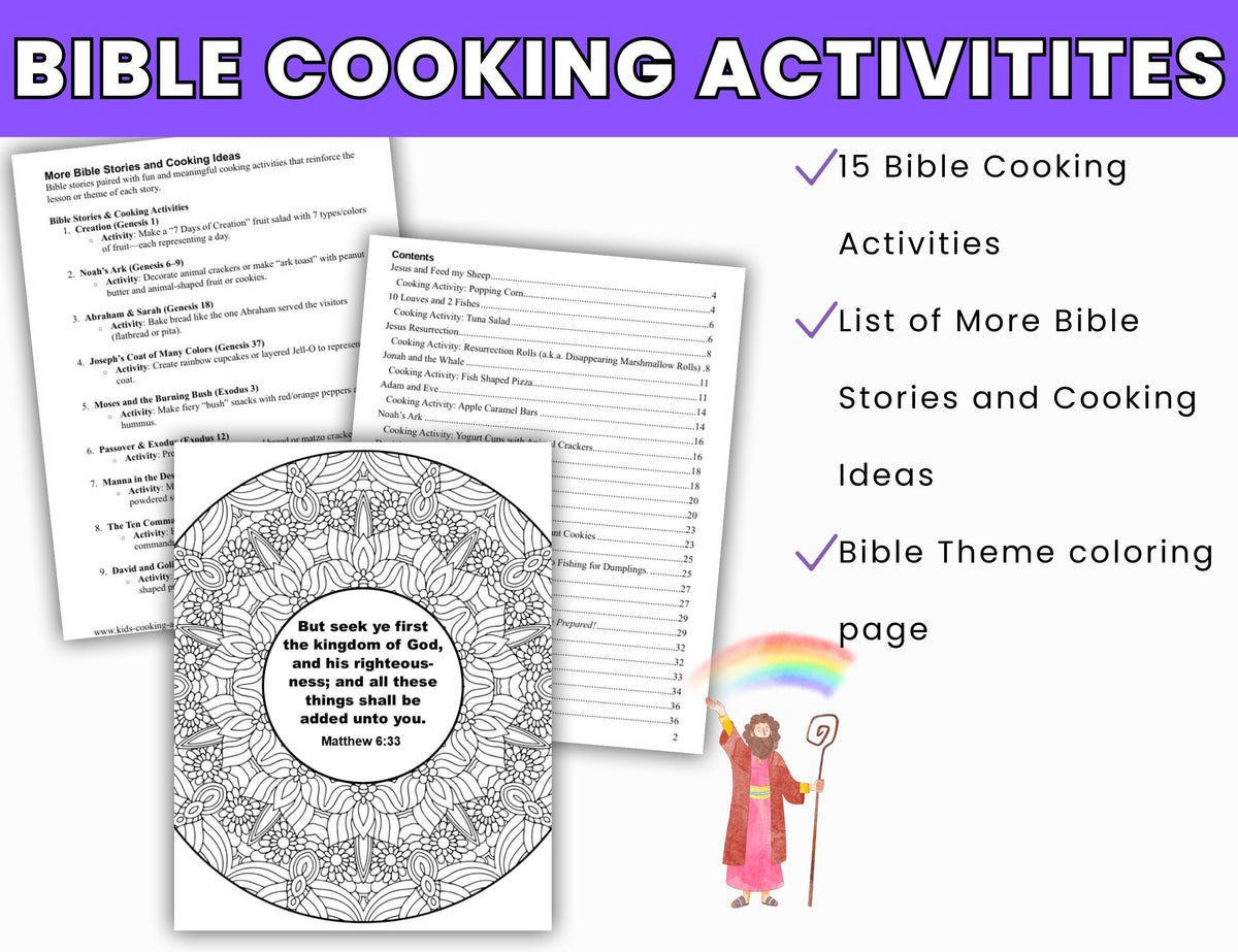 Bible Theme Cooking Activities + Bible Coloring Pages-Digital Download ...