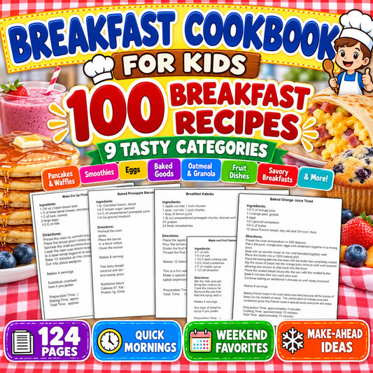 Breakfast Cookbook for Kids with 100 printable breakfast recipes