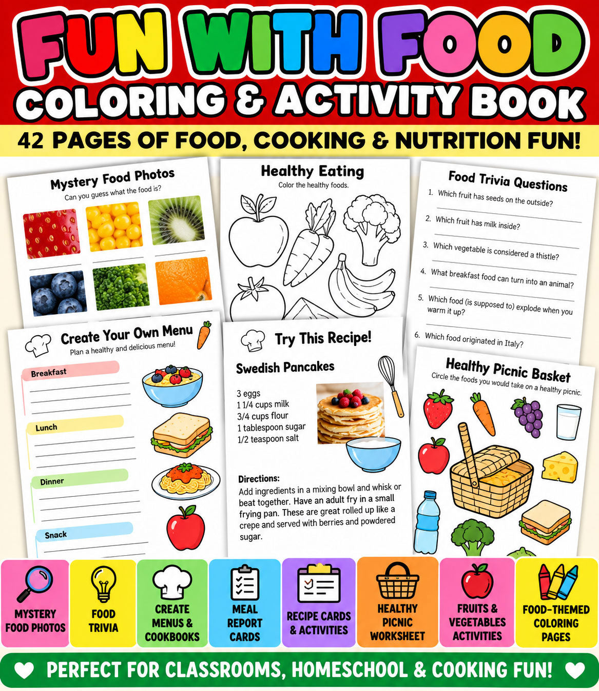 Fun with Food Activity Book – 42 Cooking, Nutrition & Healthy Eating Activities-Digital Download