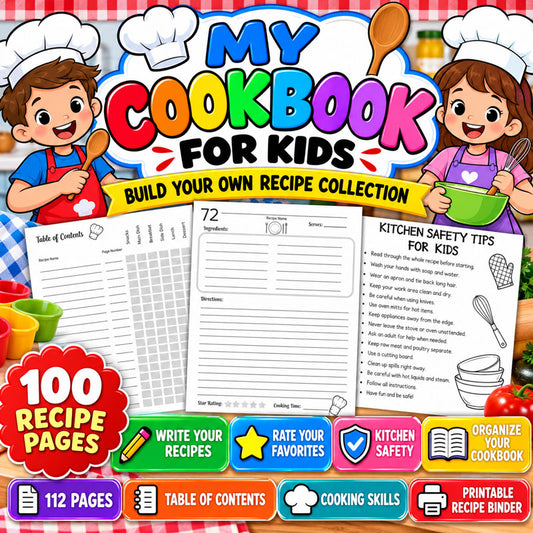 My Cookbook for Kids | Blank Recipe Book, Cooking Journal & Life Skills Activity