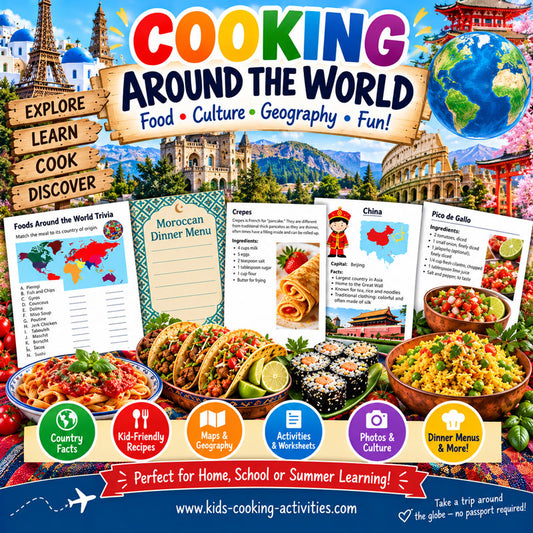 Cooking Around the World 394-page world studies curriculum and international recipe collection for kids