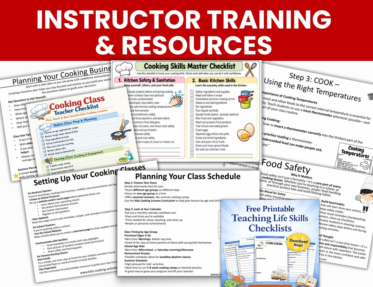 Cooking instructor training materials with business planning, class pricing, food safety and marketing resources