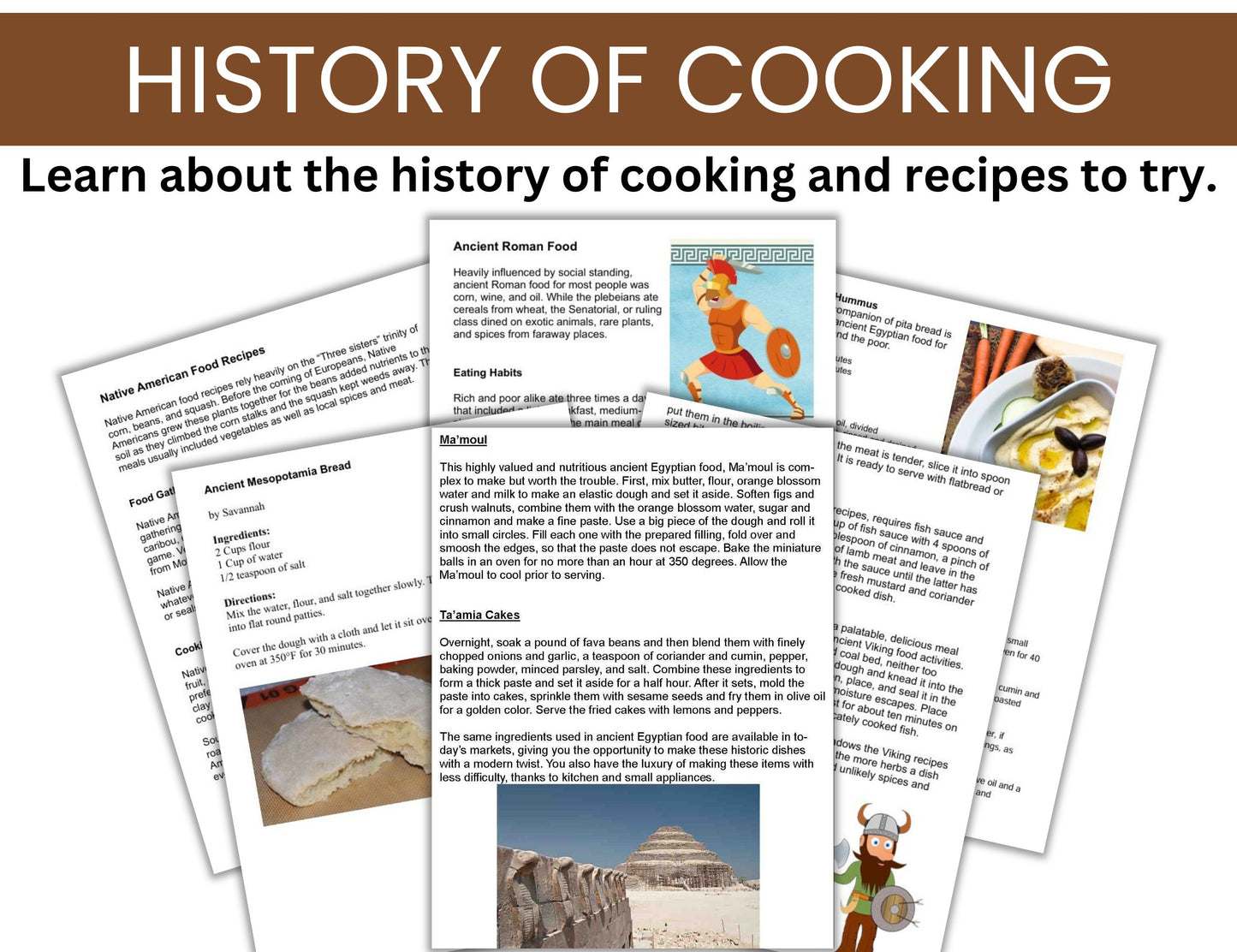 Cooking throughout History -History of Cooking and Recipes to Try -Digital Download