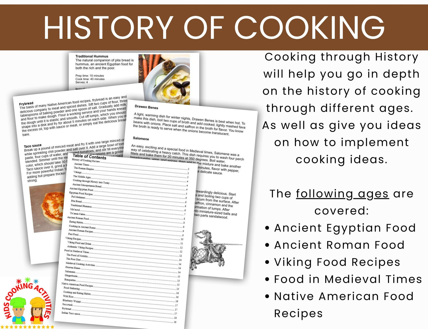 Cooking throughout History -History of Cooking and Recipes to Try -Digital Download