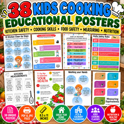 38 kids cooking posters for kitchen safety cooking skills and nutrition